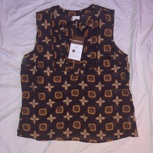NWT CAbi Louis Top #4558: Brown and Orange Geometric Blouse